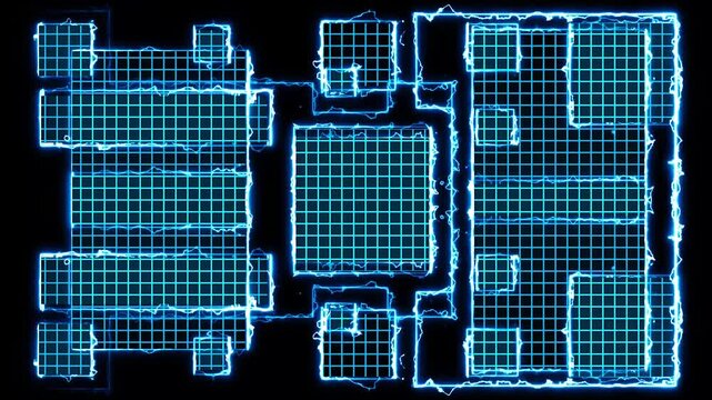 Blue electric tech grid patterns and lightning energy borders pulsing in a futuristic loop background