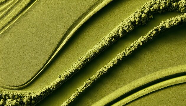 Close-up textured green matcha powder swirls for food packaging and