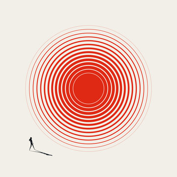 Business woman target objective vector concept. Symbol of corporate strategy, career ambition, market focus success direction . Minimal design eps10 illustration.