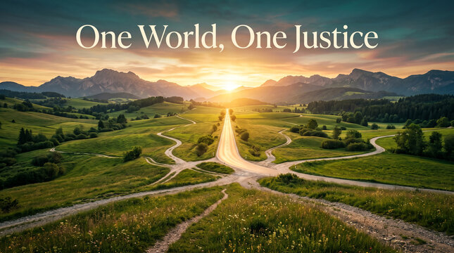Multiple dirt paths merging into a single paved road through a green mountain valley sunset with converge single direction lush mountain landscape intersection convergence