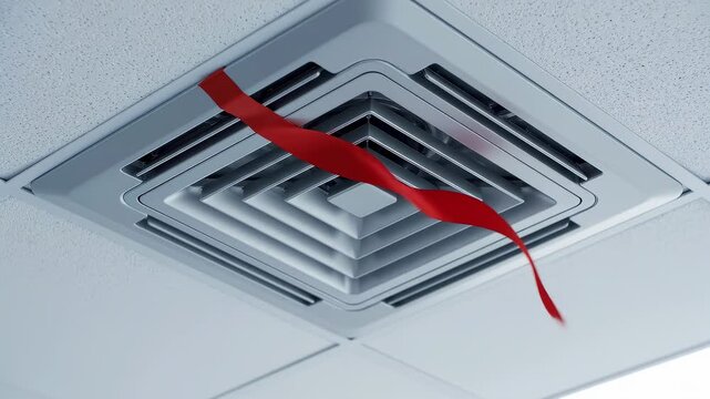Air Vent with Red Ribbon Detail. Modern Interior Design Element with a Vibrant Accent, Showcasing Architectural Details and a Pop of Color.