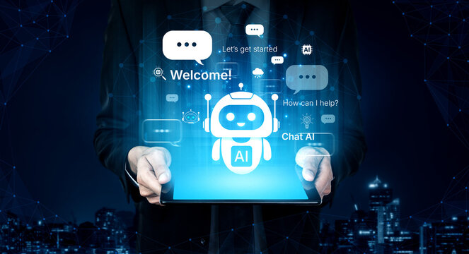 Welcome message introduces chat AI assistant for instant help. Chat AI supports questions and tasks, and chat AI improves service with friendly NLP chatbot onboarding. Corpus