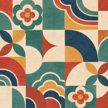 Modern Korean dancheong inspired geometric abstract pattern