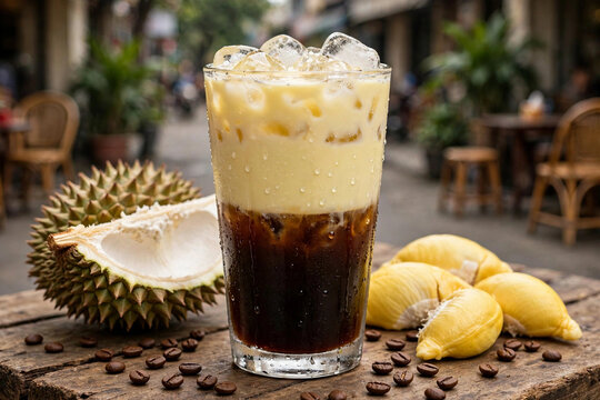 Vietnamese Iced Buon Ma Thuot Robusta Durian Milk Coffee Ca Phe Sua Robusta Buon Ma Thuot Vi Sau Rieng Da