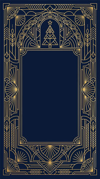 Elegant Art Deco Christmas Holiday Invitation Frame with Gold Geometric Tree