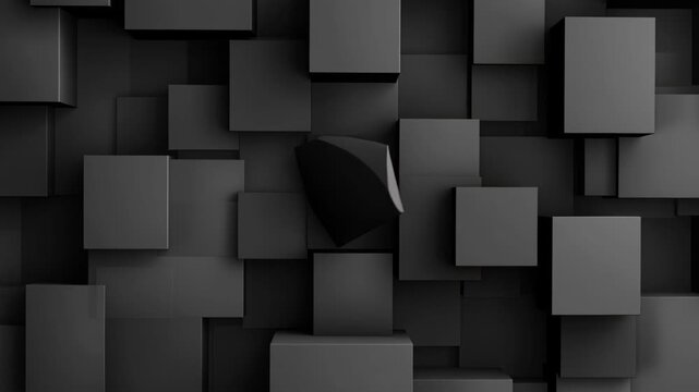 Abstract Geometric Composition: A stark arrangement of dark gray cubes, some receding and some protruding.