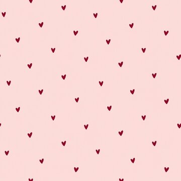 Minimal burgundy heart seamless pattern on a blush pink background