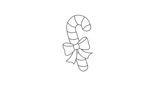 Candy cane icon animation, outline style. A classic holiday season treat. An animated user interface element featuring the sweet treat synonymous with Christmas and St. Nicholas Day, set against a tra