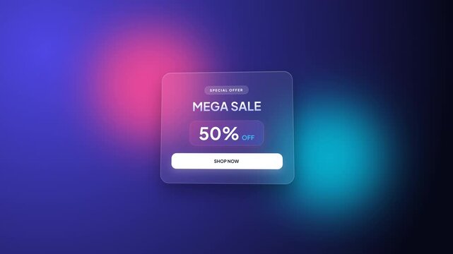 Animated promotional sale popup banner with glowing abstract background lights.