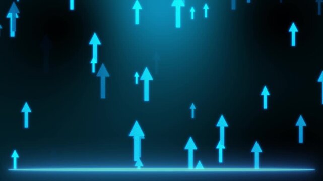 Travel upward particles across technology 4k background with trading business presentations, progress, finance corporate briefings, ambition, career development, profit performance, market analysis.