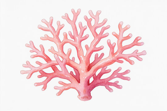 A single pink branching coral structure, isolated on a plain white background, showing its intricate branched form.