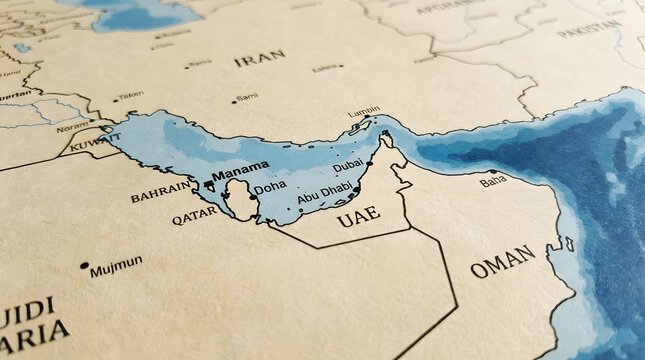Close Up Archival Map of Persian Gulf Countries