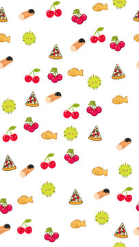 Cute cartoon food and fish pattern