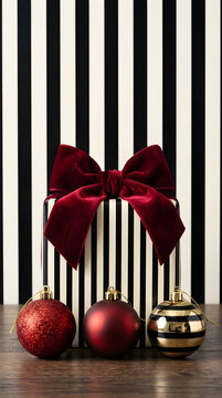 Elegant Christmas Gift Box With Velvet Bow And Ornaments For Holidays