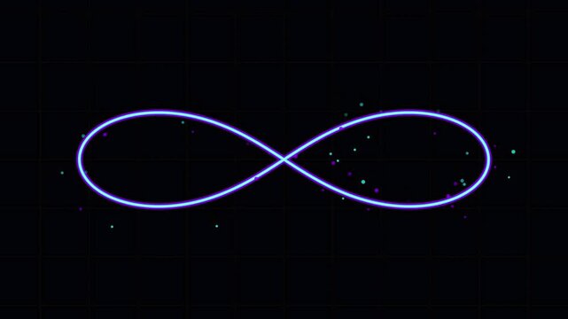 Infinity Symbol in Neon Glow: A vibrant neon infinity symbol glows with a soft blue light against a dark background, with tiny sparkling particles adding a touch of magic to the endless loop.