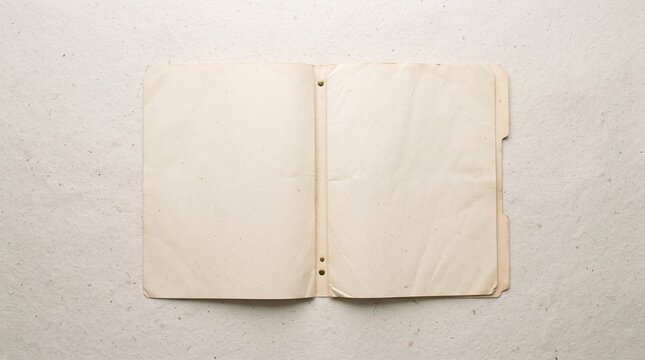 top view of open blank vintage file folder and textured paper mockup for mystery investigation concept