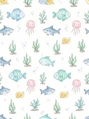 Obraz premium A cute, seamless repeating pattern illustration of whimsical sea creatures.