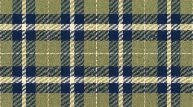 A classic green and blue plaid fabric pattern with intersecting lines and squares.