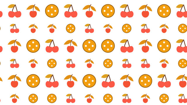 Seamless pattern of cherries and orange circles