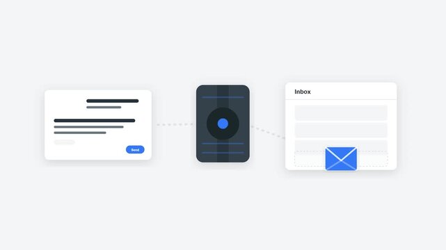 Email Delivery Process Motion Graphics Showing Message Sent Through Server to Inbox