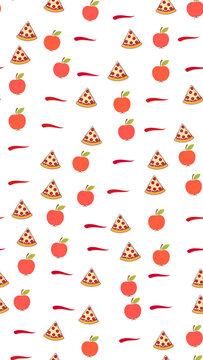 Seamless pattern of apples and pizza slices