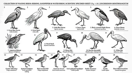 Obraz premium Collection of Wading Birds and Waterfowl Scientific Illustration