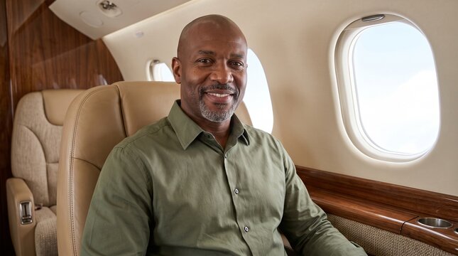 Successful mature African American man sitting in a luxury private