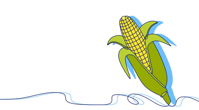 A colorful cartoon illustration of a cooked ear of corn with its husks. A food item that meets daily nutritional needs