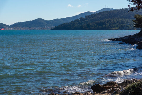 Landscape of coastline of Thassos island, Greece