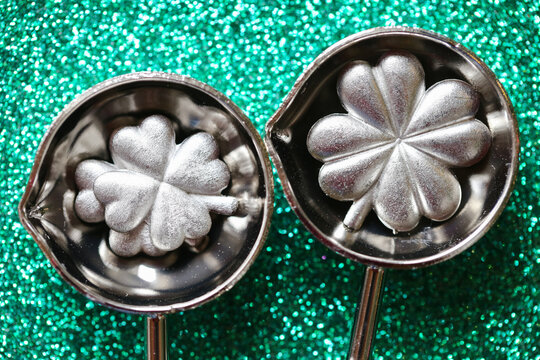  Tin Pouring Tradition for seasonal greetings,winter events and New Year tradition features.Happy New Year Tin Pouring Kit with Silver Lucky Symbols