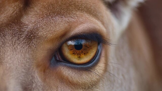 Extreme macro photorealistic footage of a wild kangaroo's eye, beautiful warm-hazel iris