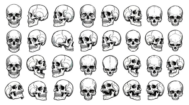 Collection of Human Skulls in Various Angles