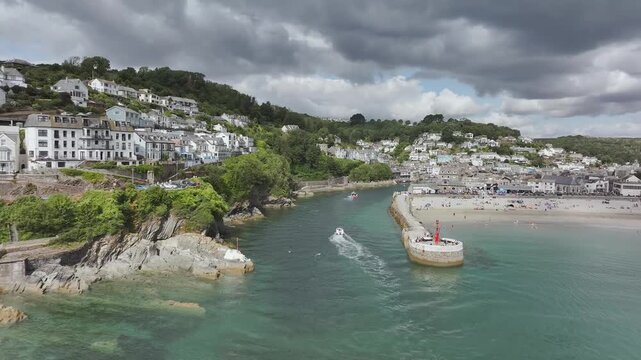 LOOE over River Looe from a drone, Cornwall, England, United Kingdom