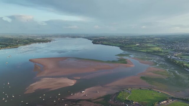 Exmouth and River Exe Dawlish Warren from a drone, Devon, England, United Kingdom