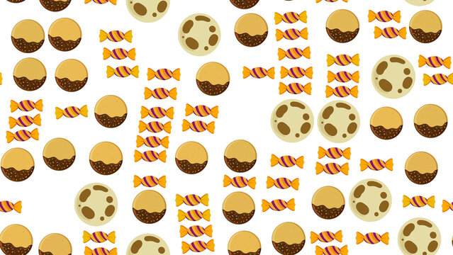 Seamless pattern of cookies, candies, and moons