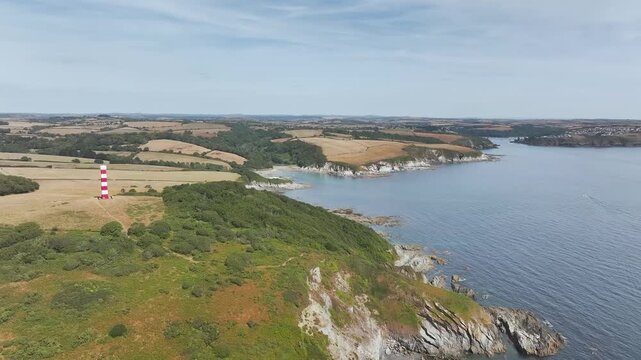 Gribbin Daymark over Gribbin Head from a drone, Fowey Estuary, Fowey, Cornwall, England, United Kingdom