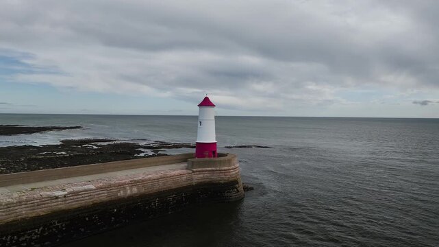 Berwick Pier and Lighthouse from a drone, Berwick-upon-Tweed, England, United Kingdom