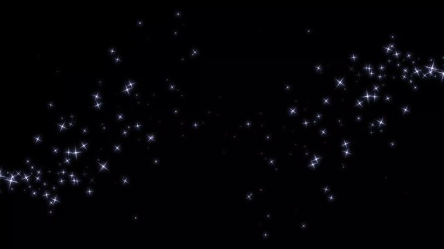 Luxury white glitter sparkles line trail animation, magic dust, pixie dust path, christmas stars on black screen, glowing particle background, twinkling glitter stars overlay, 4k