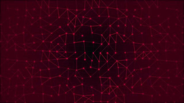 Abstract dark red background with connected dots and lines forming a digital network structure.