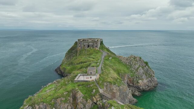 St. Catherines Island and fort from a drone, Tenby, Pembrokeshire, Wales, England, United Kingdom