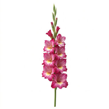 Vibrant Gladiolus Flower, Elegant Sword Lily Bloom Isolated on White Background, Cutout Studio Shot, Summer Floral Spike Blossom, Path, Design Asset
