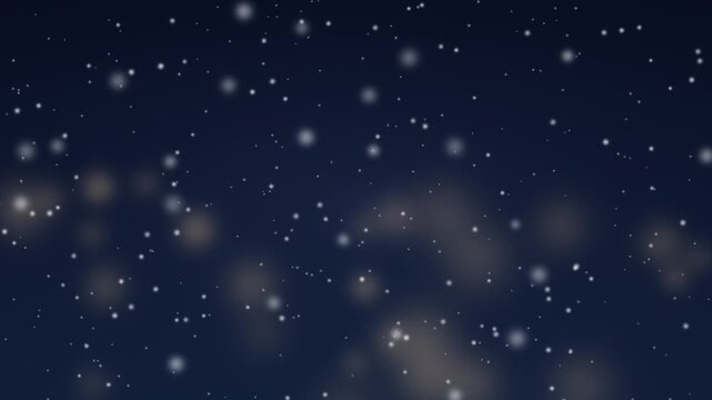 紺色の夜空に静かに降る雪と暖かな玉ボケ シームレスループ