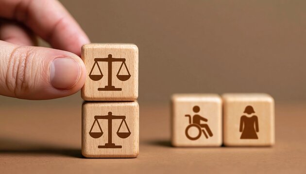 Justice and law representing equality and rights with disability inclusion and gender equity