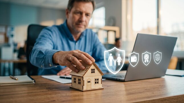 Insurance agent explains home insurance ,family protection property coverage, financial security, risk management, homeowner policy, asset protection, liability coverage, residential safety planning.