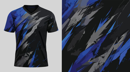 Dark blue camo geometric pattern sports jersey design. © Pixel