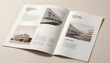 Obraz premium Modern Architecture Magazine Booklet Mockup Open On Neutral Background With Page Layouts