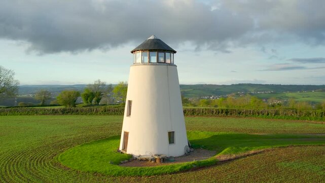 Devon Windmill and Farms from a drone, Torquay, Devon, England, United Kingdom