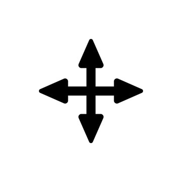 Black four way directional arrow icon isolated on transparent