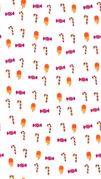 Seamless pattern of candy canes and popsicles