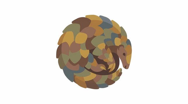 Stylized pangolin illustration with colorful mosaic scale patterns.